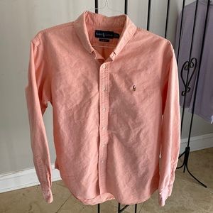 Ralph Lauren Slim-Fit Button-Down Shirt (100% Cotton. Color is Salmon)